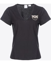 Pinko - V-neck T-shirt With Shiny Logo - Lyst