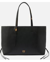 Pinko - Medium Leather Shopper Bag With Metal Details - Lyst
