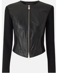 Pinko - Leather Bustier Jacket With Zip - Lyst
