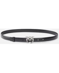 Pinko - Glossy Leather Belt With Love Birds Buckle And Micro Studs, 2 Cm - Lyst