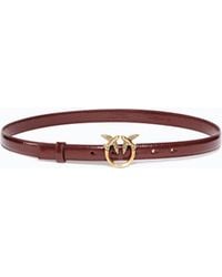 Pinko - Shiny Leather Belt With Love Birds Buckle, 2 Cm - Lyst