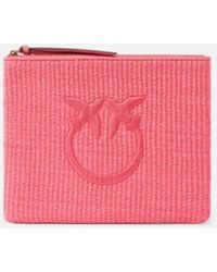 Pinko - Raffia Clutch With Love Birds Logo - Lyst