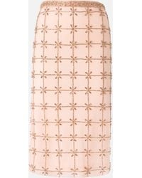 Pinko - Mesh Calf-Length Skirt With Crystals - Lyst