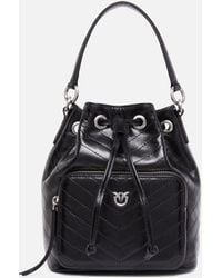Pinko - Small Leather Cargo Bucket Bag With Pocket - Lyst