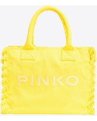 Pinko - Beach Shopper Aus Recyceltem Segeltuch, Sonnengelb-Antikgold - Lyst