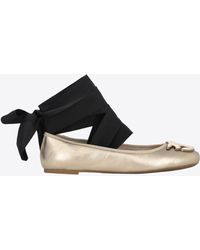 Pinko - Laminated Leather Ballerinas With Ribbons - Lyst