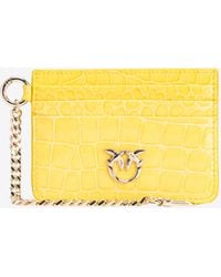 Pinko - Galleria Card Holder In Shiny Coloured Croc-print Leather - Lyst