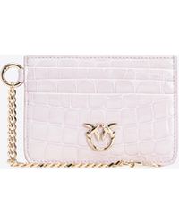 Pinko - Galleria Shiny Croc-print Card Holder With Chain - Lyst