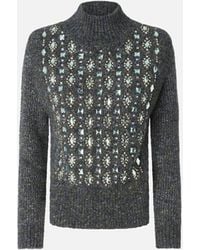 Pinko - Cardigan With Cable Stitch And Jewel Embroidery - Lyst