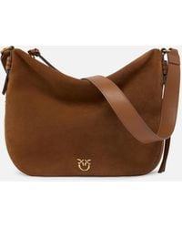 Pinko - Medium Suede Hobo Bag With Love Birds Logo - Lyst