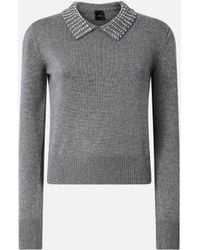 Pinko - Sweater With Collar And Rhinestones - Lyst