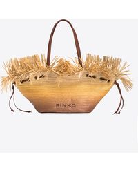 Pinko - Extra Pagoda Shopper Bag In Faded Raffia - Lyst