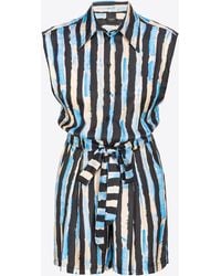 Pinko - Short Jumpsuit With Painted-stripe Print - Lyst