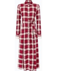 Pinko - Long Shirt Dress With Check Pattern And Belt - Lyst