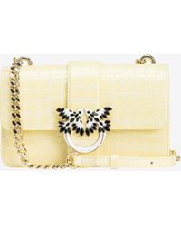 Pinko - Galleria Mini Love Bag One In Shiny Crocodile-print Leather - Lyst