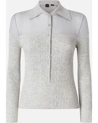 Pinko - Polo-Pullover Mit Langen Ärmeln Im Rippstrick, Kiesgrau - Lyst