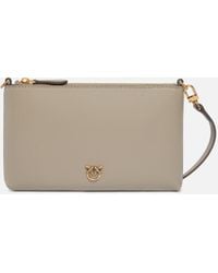Pinko - Flat Leather Clutch With Love Birds Logo - Lyst