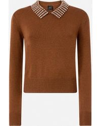 Pinko - Sweater With Collar And Rhinestones - Lyst
