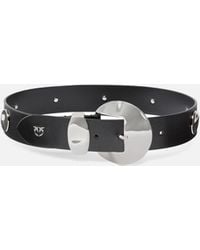 Pinko - Gürtel Mit Nieten Und Logo Love Birds 4 Cm, Limousinenschwarz-Nickel Glänzend - Lyst