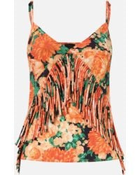 Pinko - Sleeveless Top With Fringing And Floral Print - Lyst