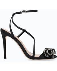 Pinko - High-Heeled Satin Sandals With Bow And Rhinestones - Lyst