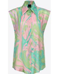 Pinko - Splash-print Satin Shirt With Cap Sleeves - Lyst