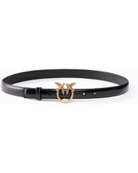 Pinko - Shiny Leather Belt With Love Birds Buckle, 2 Cm - Lyst