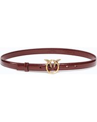 Pinko - Shiny Leather Belt With Love Birds Buckle, 2 Cm - Lyst