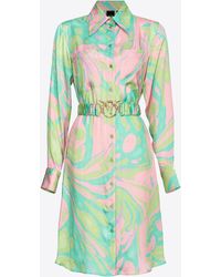 Pinko - Splash-print Satin Shirt Dress - Lyst