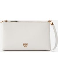 Pinko - Flat Leather Clutch With Love Birds Logo - Lyst