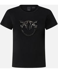 Pinko - T-shirt With Crystal-embroidered Love Birds Logo - Lyst