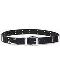 Pinko - Leather Belt With Rectangular Studs, 3 Cm - Lyst