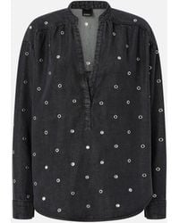 Pinko - Dark Denim Blouse With Eyelets - Lyst