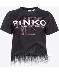 Pinko - Cities T-shirt With Feathers - Lyst
