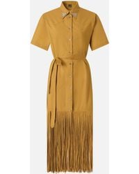 Pinko - Long Shirt Dress With Fringing And Metallic Details - Lyst