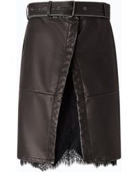 Pinko - Leather-Effect Knee-Length Skirt With Belt And Slit - Lyst