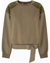 Pinko - Cotton Sweatshirt With Rhinestones On The Shoulders - Lyst