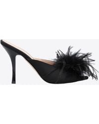 Pinko - Mule Sandals With Feathers - Lyst