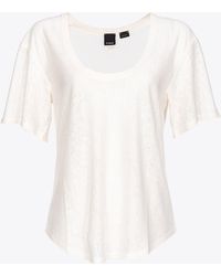 Pinko - T-Shirt Aus Geflammtem Leinen, Schneewittchen-Weiß - Lyst