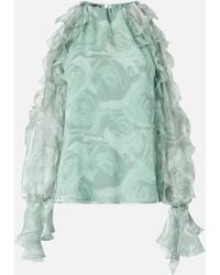 Pinko - Silk Blouse With Rose Print And Open Shoulders - Lyst