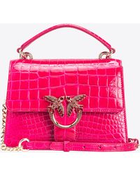 Pinko - Galleria Mini Love Bag One Top Handle Light In Shiny Croc-print Leather - Lyst