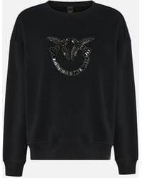 Pinko - Crew-Neck Sweatshirt With Love Birds Jewel Embroidery - Lyst