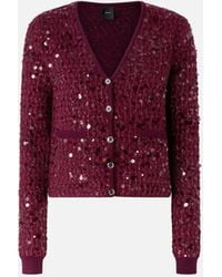 Pinko - Cardigan Con Paillettes E Scollo A V, Bordeaux - Lyst