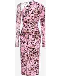 Pinko - Kleid Aus Jersey Und Tüll Coral Scanner, Grau/Silber/Neongelb - Lyst