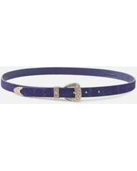 Pinko - Crocodile-Print Leather Belt With Texan Buckle, 1.7 Cm - Lyst
