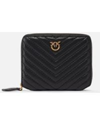 Pinko - Square Quilted Nappa Leather Zip-Around Purse - Lyst