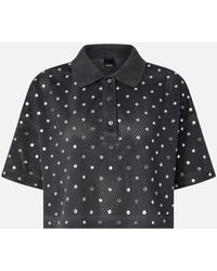 Pinko - Cropped Mesh Polo Shirt With Mirror Detail - Lyst