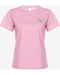 Pinko - T-Shirt Mit Mini-Logo-Stickerei Love Birds, Rauch Orchidee - Lyst