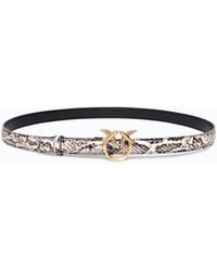 Pinko - Python-Print Belt With Love Birds Buckle, 2 Cm - Lyst