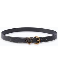 Pinko - Tumbled Leather Belt With Love Birds Detail, 2.5 Cm - Lyst